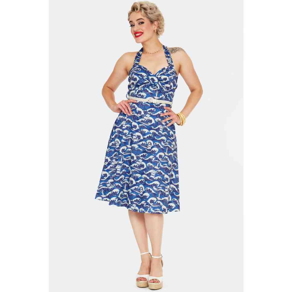 Voodoo Vixen - Pirate Ship Kraken Print Flare Kleid - Blau